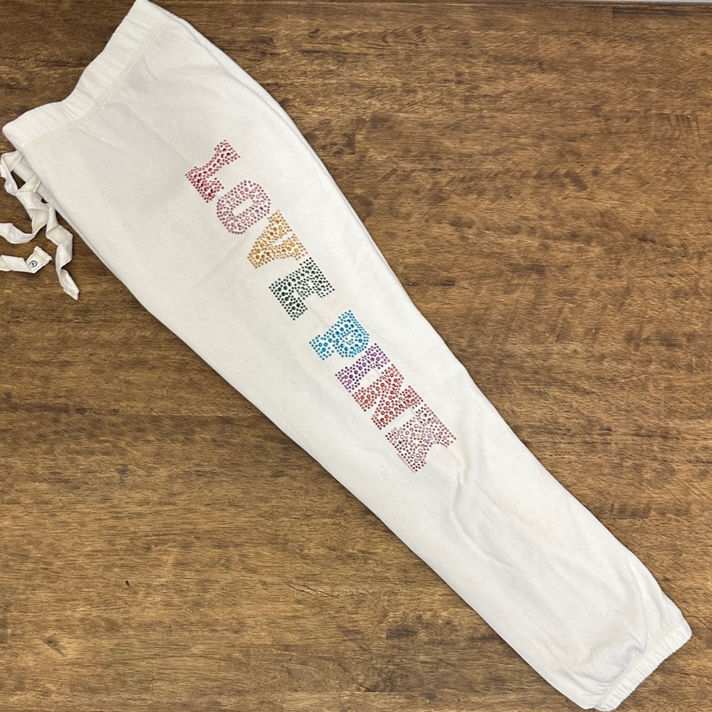 VICTORIA’S SECRET PINK HTF VINTAGE OLD SCHOOL LOVE PINK WHITE LOGO SWEATPANTS S
